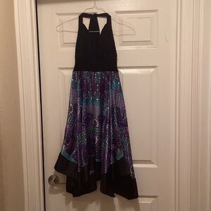 Signature by Sangria Black and Blue Patterned Dress Junior 6 (C3)